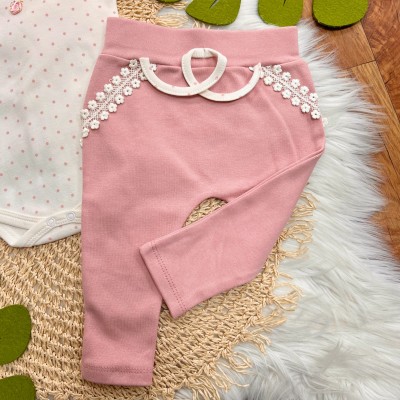 Conj. de Malha 3 peças - Borboletas e Corações - Rose e Off White
